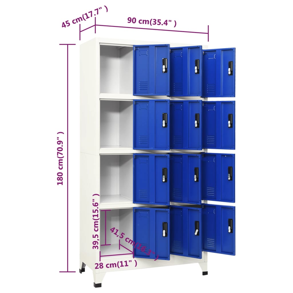 Locker Cabinet Gray and Blue 35.4"x17.7"x70.9" Steel