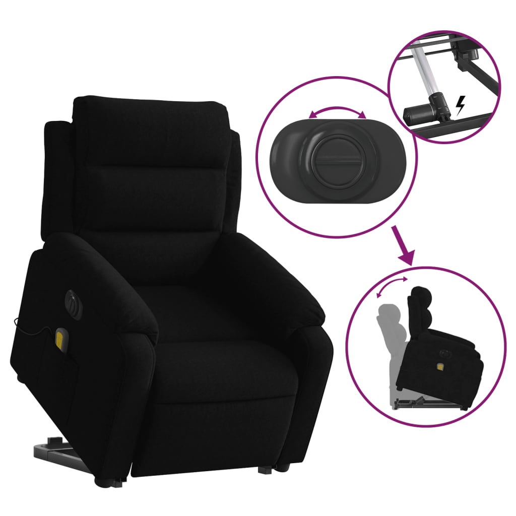 Electric Stand up Massage Recliner Chair Black Velvet