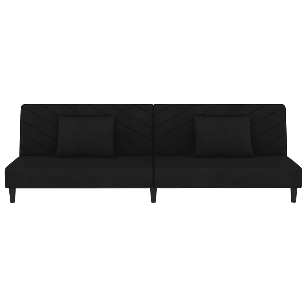 2-Seater Sofa Bed with Two Pillows Black Velvet