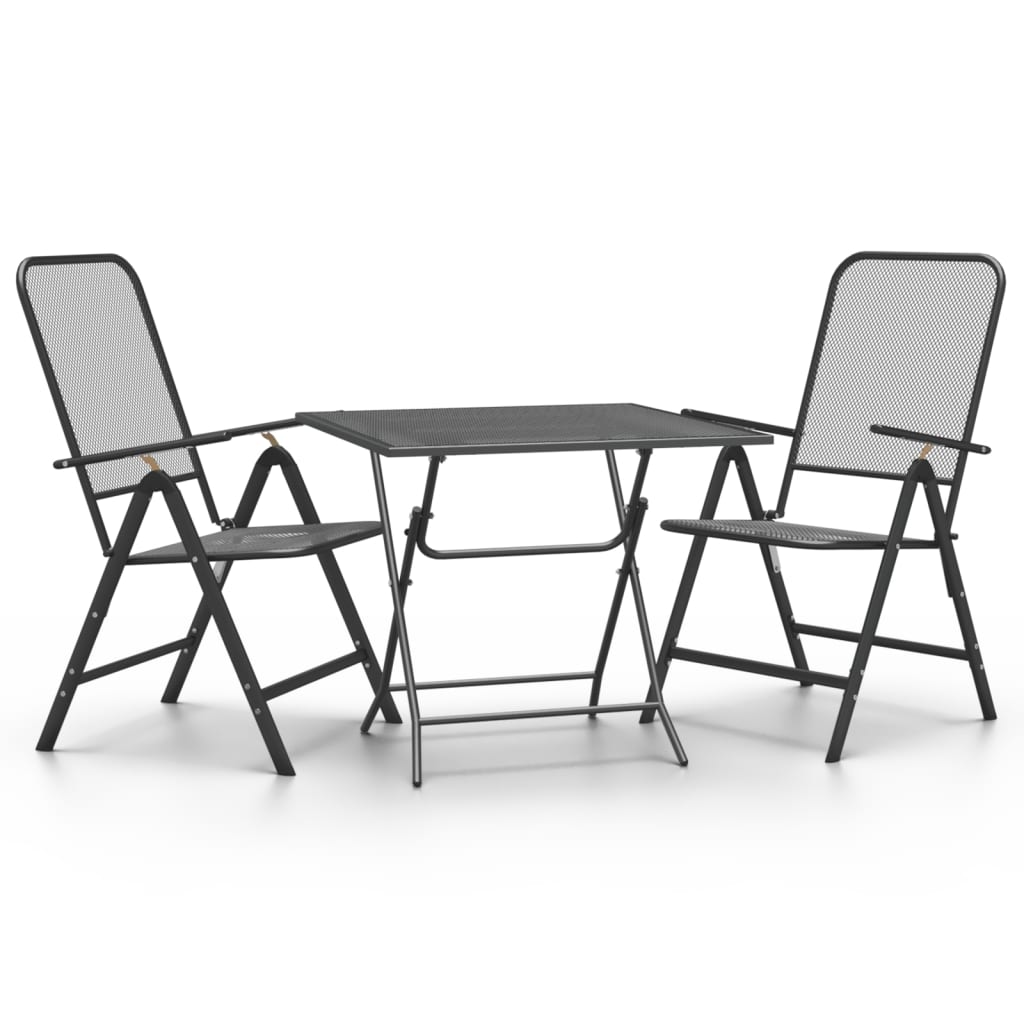 3 Piece Patio Dining Set Expanded Metal Mesh Anthracite