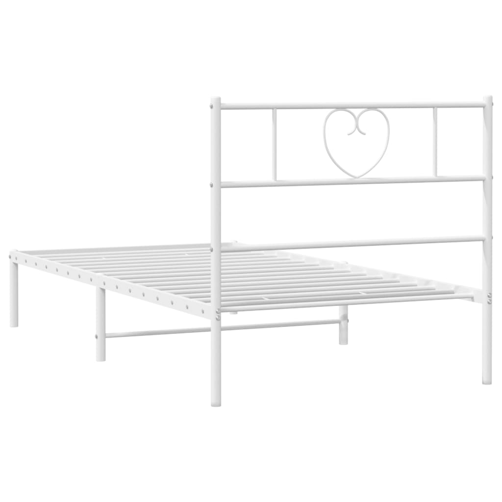 Metal Bed Frame without Mattress with Headboard White 39.4"x74.8"