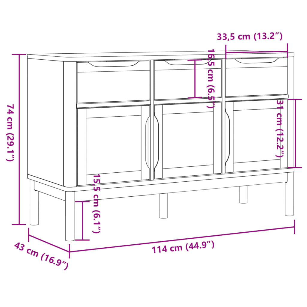 Sideboard FLORO Wax Brown 44.9"x16.9"x29.1" Solid Wood Pine