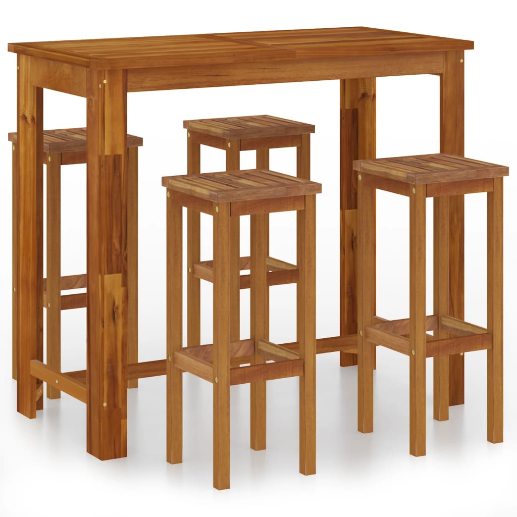 5 Piece Patio Bar Set Solid Wood Acacia