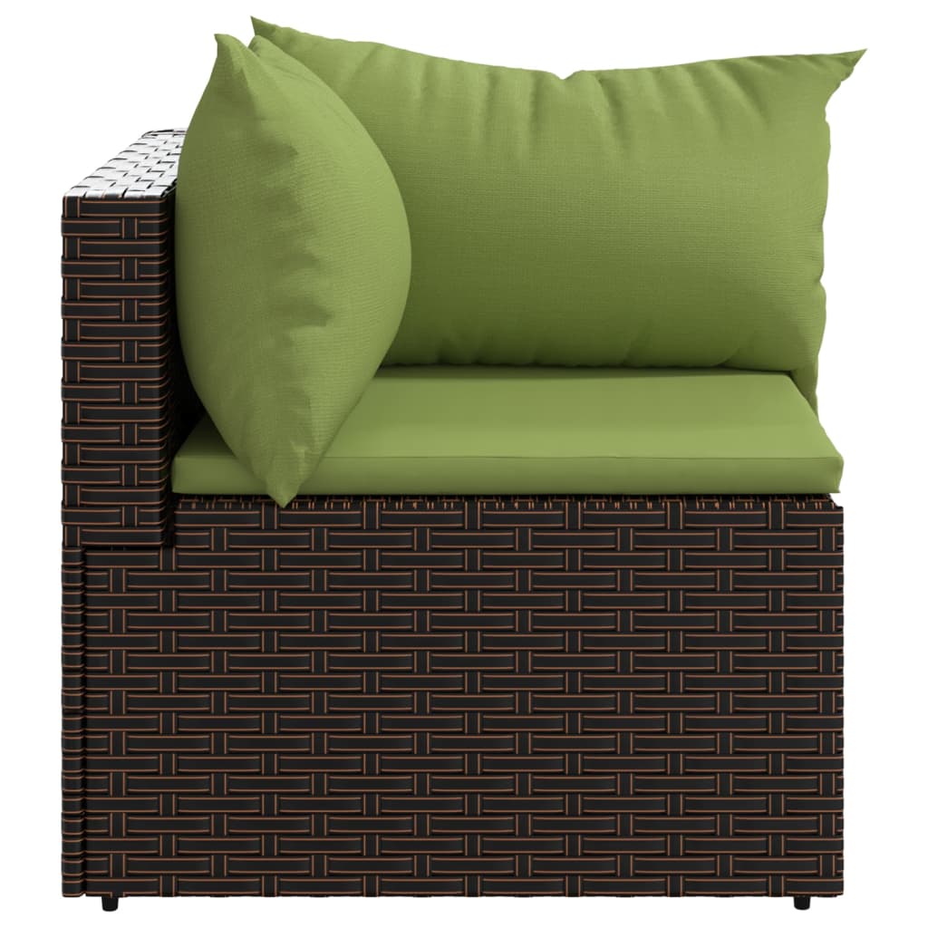 Patio Corner Sofa with Cushions Brown Poly Rattan