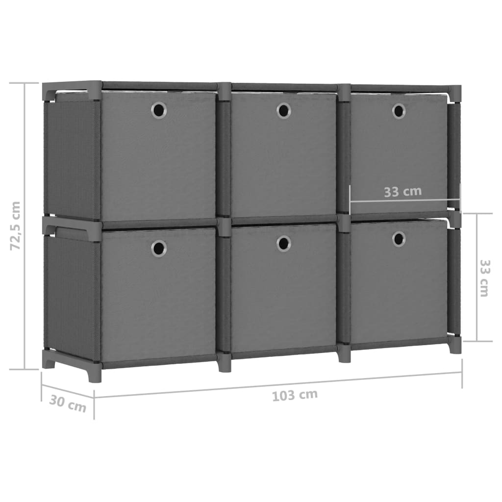 6-cube-display-shelf-with-boxes-gray-40-6-x11-8-x28-5-fabric At Willow and Wine USA!